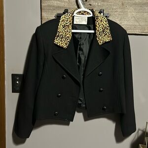 Vintage Animal Print Cropped Wool Blazer leopard 🐆TRENDING